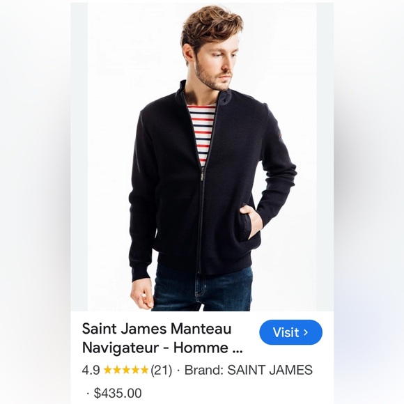 Saint James Dark Blue Zip-Up Cardigan Sweater for Men Size M - Picture 16 of 17